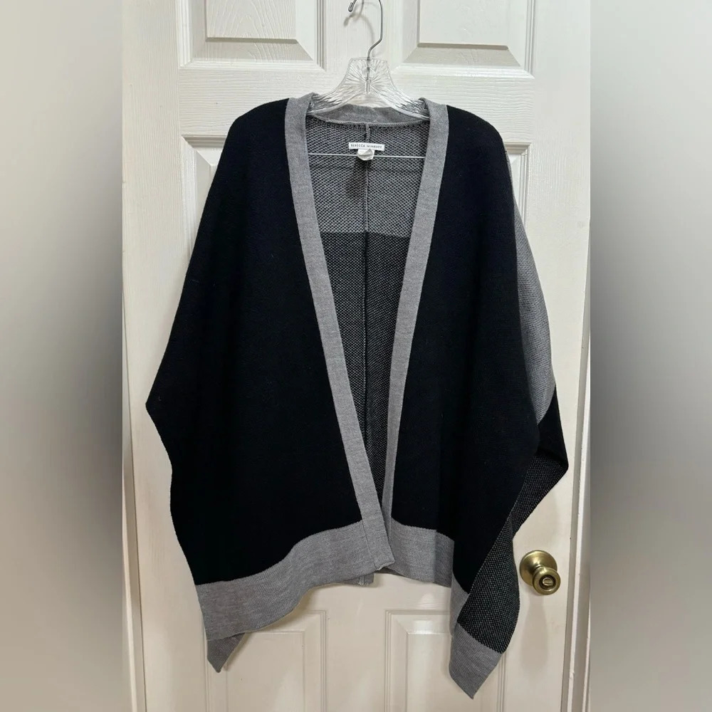 Rebecca Minkoff Black Gray Color-block Open Front Knit Sweater Wrap One Size